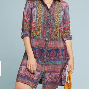 Anthropologie Maeve Casablanca Silk Bohemian Style Shirtdress - Size 8